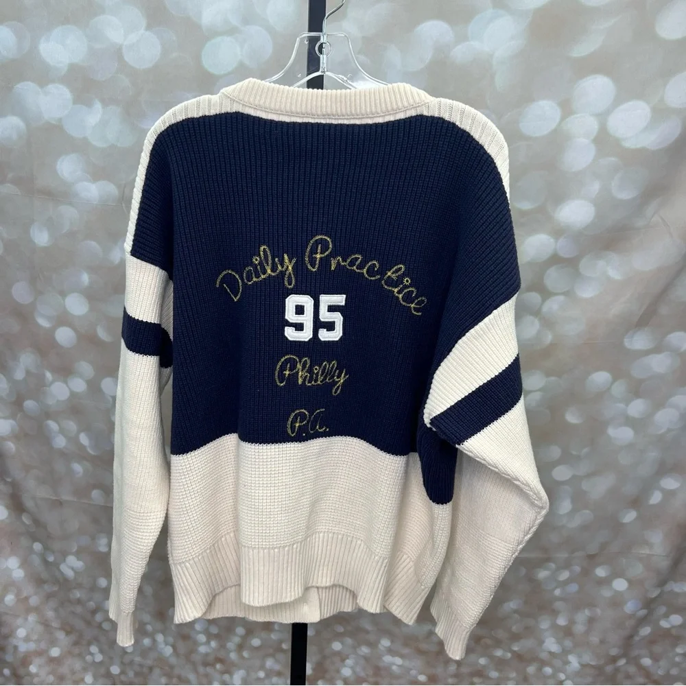 ANTHROPOLOGIE DAILY PRACTICE Quarterback Cardigan Sweater Oversized Embroidered - Picture 3 of 11